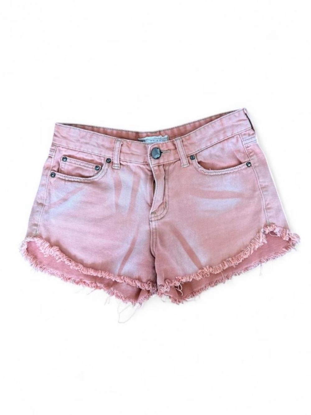 Free People Women’s Pink Denim Cut Off Shorts 25 Mid Rise Light Wash Pockets
